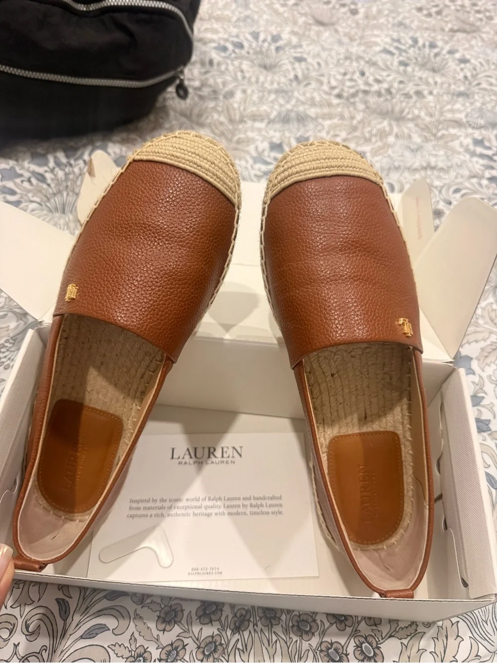 Ralph Lauren Brown Leather Espadrille Flats with Jute Trim